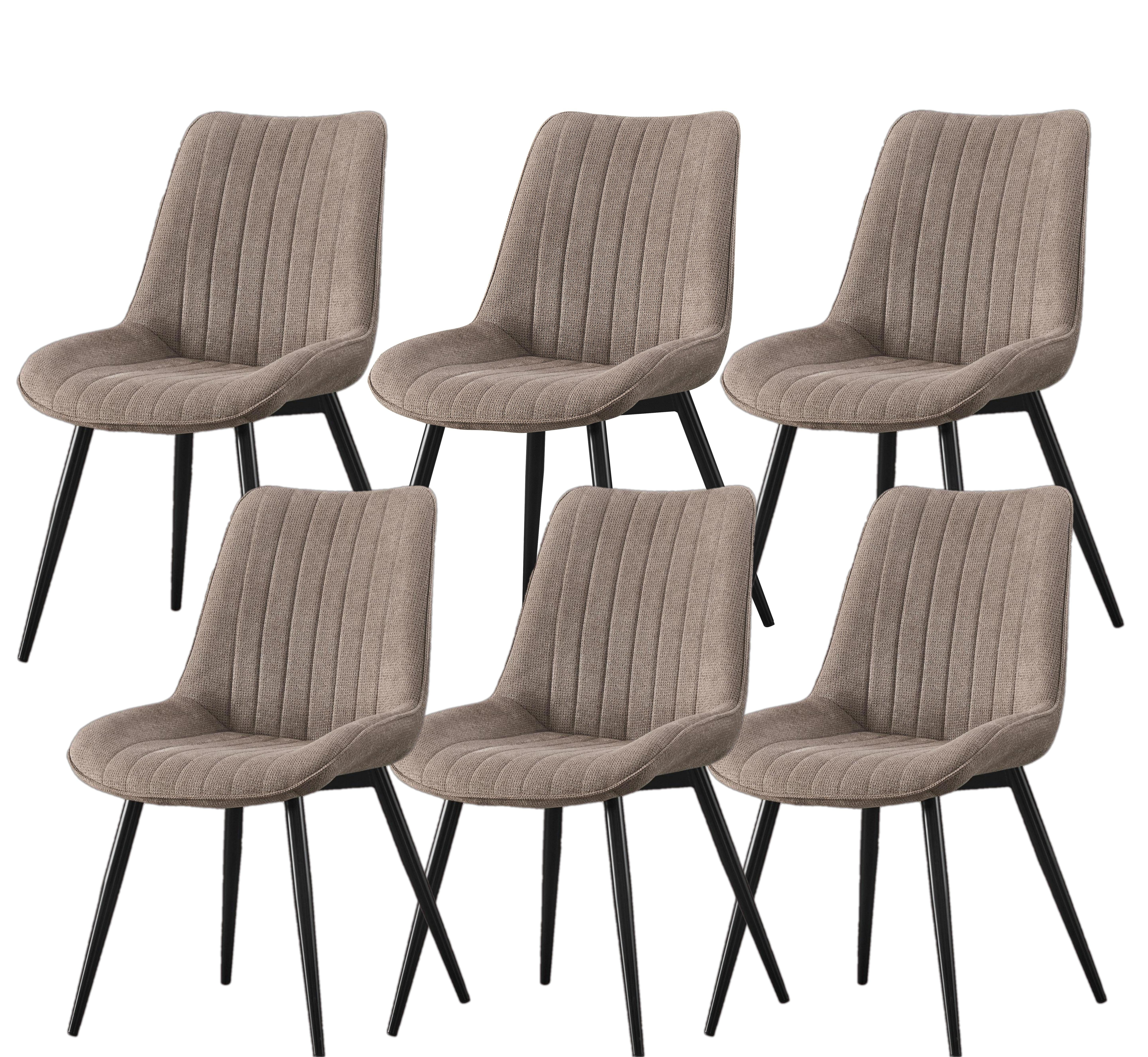 6st. Esszimmerstühle Polster Küchenstuhl Leinenbezug + Metall Gestell beige