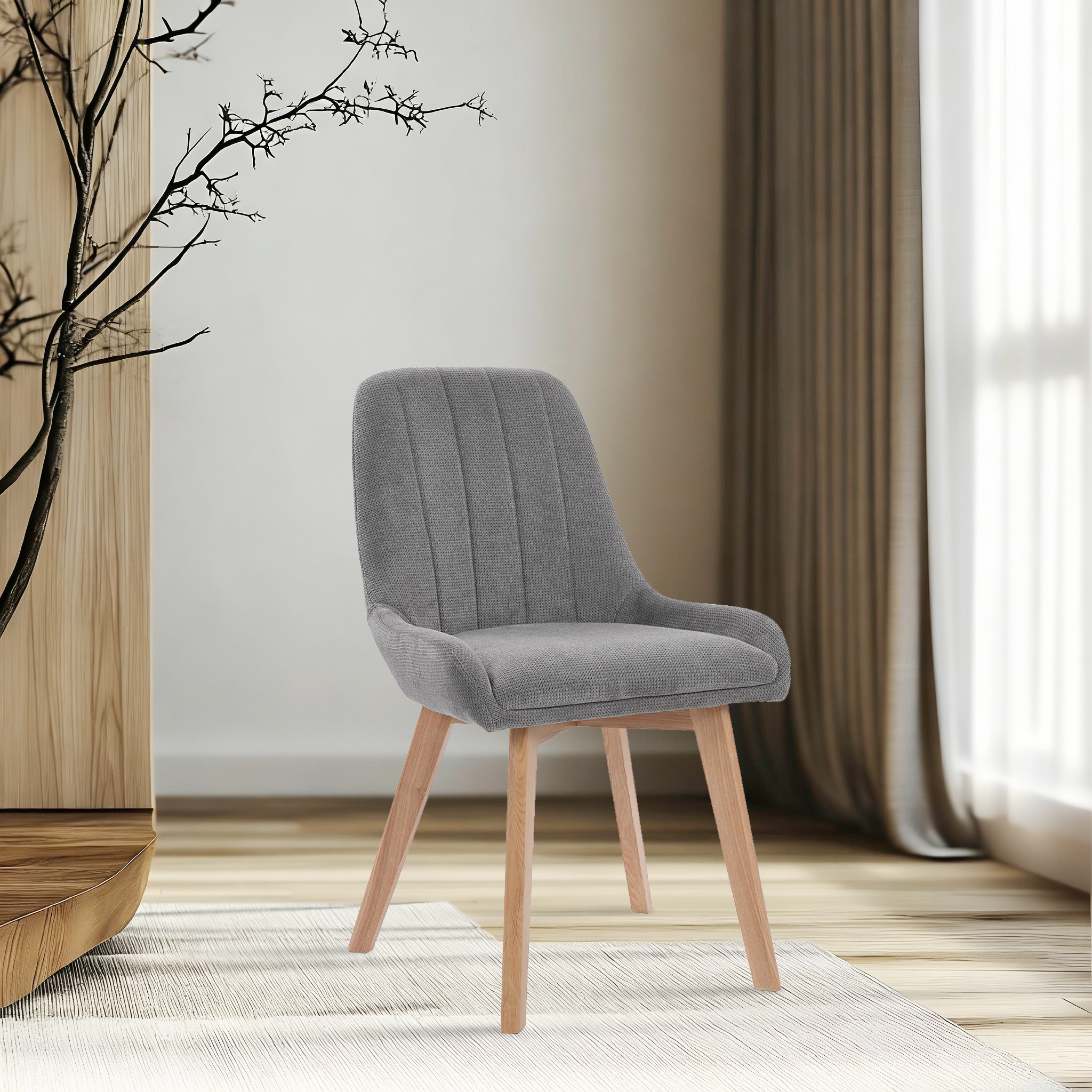 Polsterstuhl Esszimmerstuhl mit Massivholzbeinen Grau Leinen 95 mm