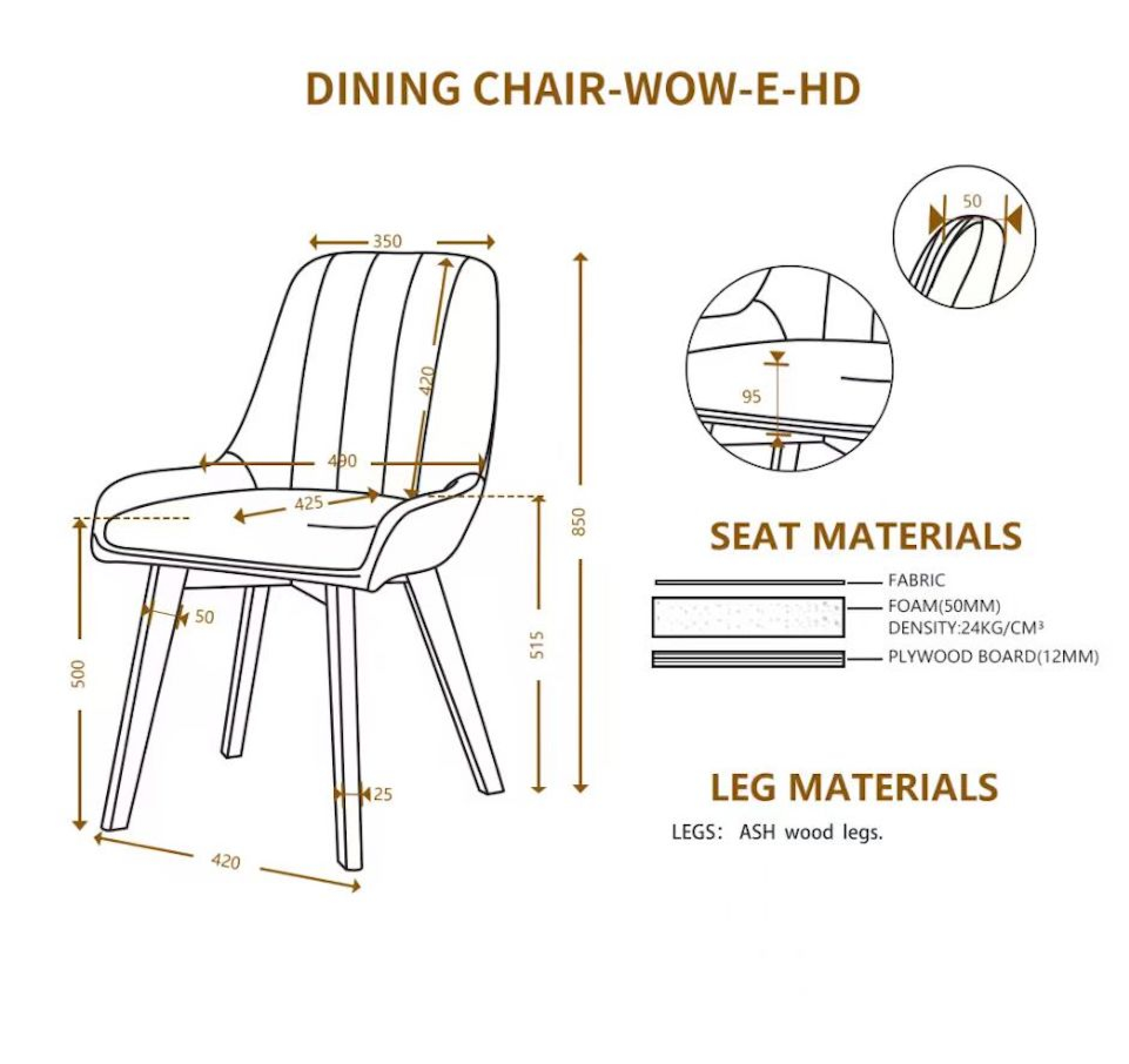 Polsterstuhl Esszimmerstuhl mit Massivholzbeinen Grau Leinen 95 mm