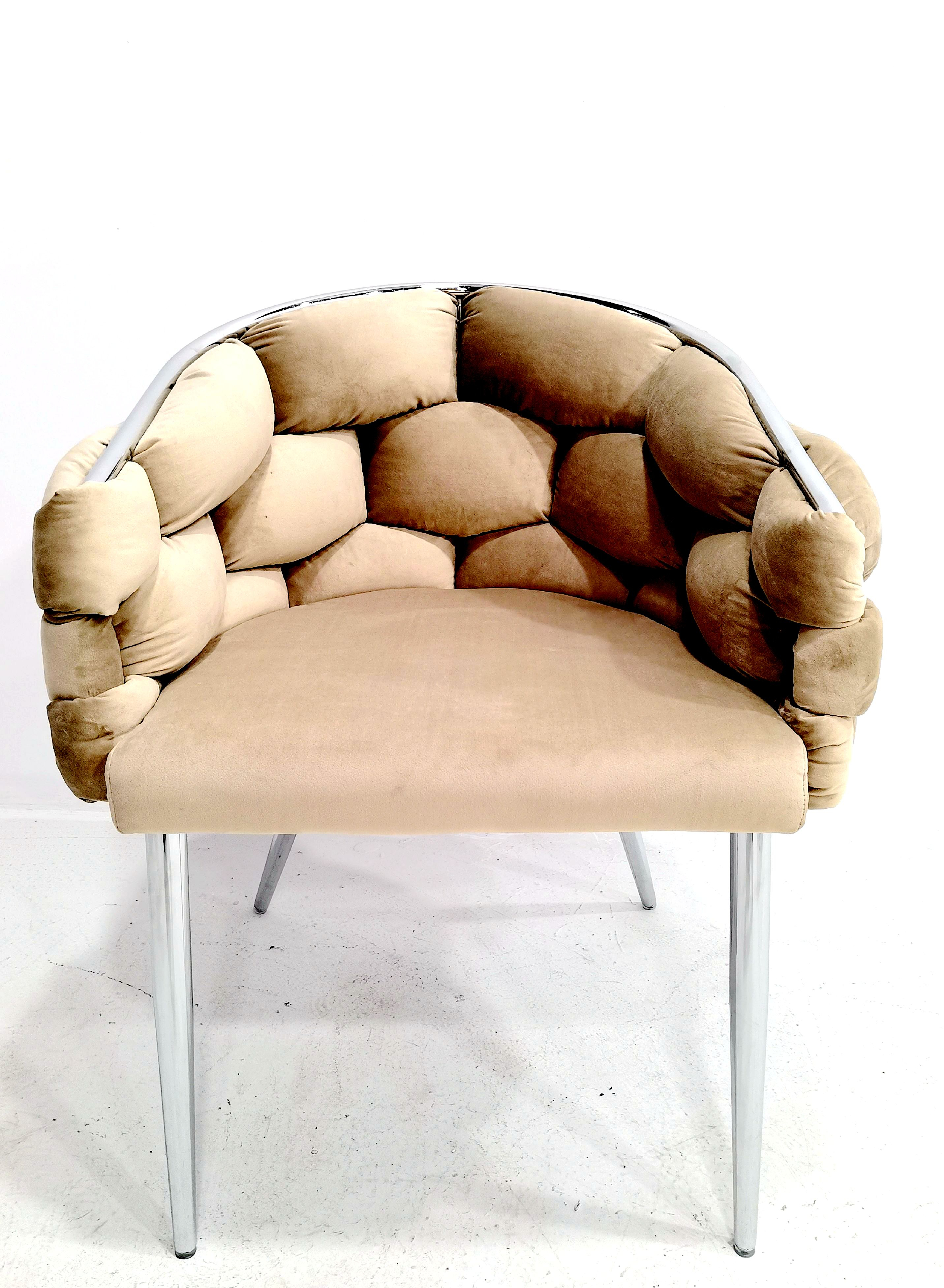 Sessel Polsterstuhl Samtbezug gepolsterter Esszimmerstuhl Metallfuß beige