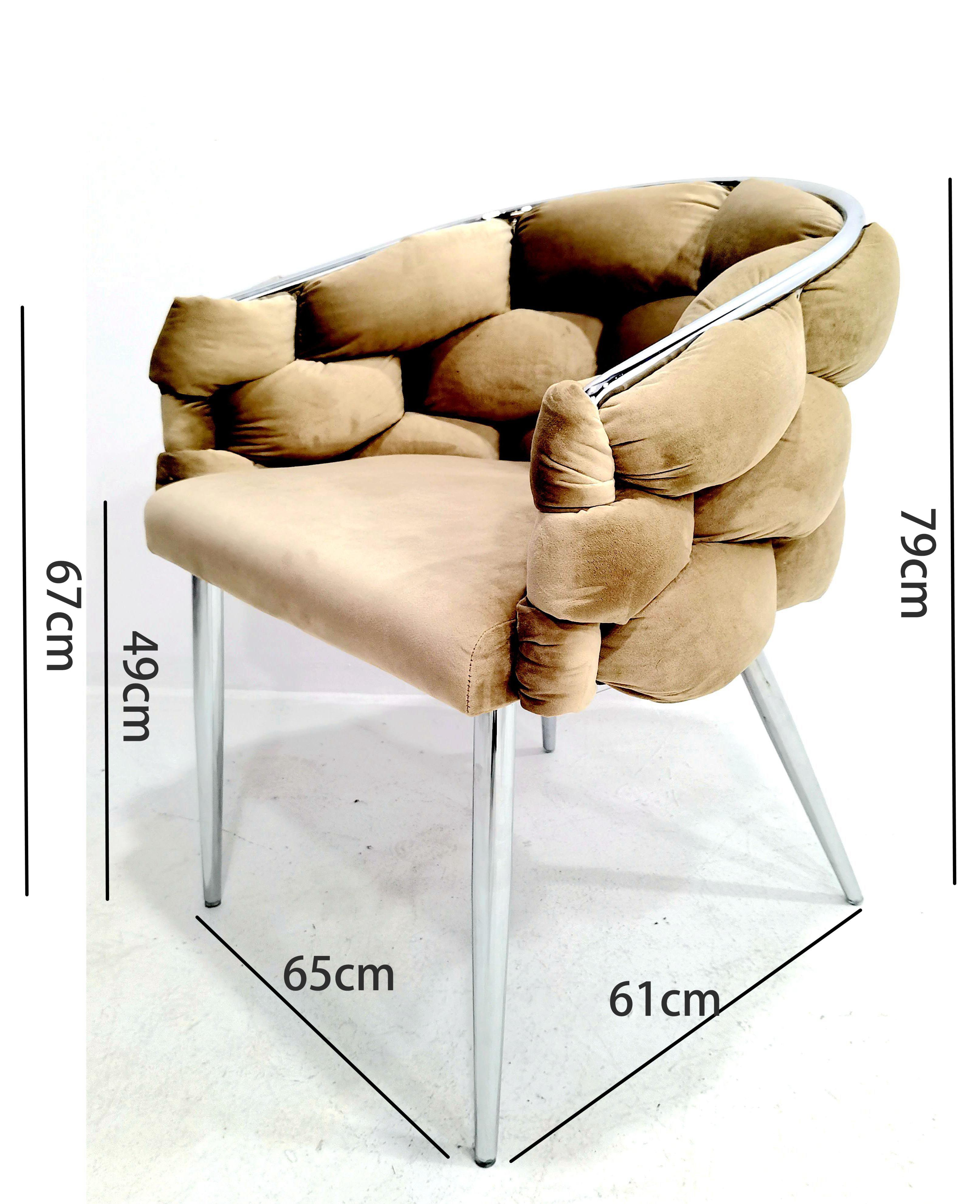 Sessel Polsterstuhl Samtbezug gepolsterter Esszimmerstuhl Metallfuß beige