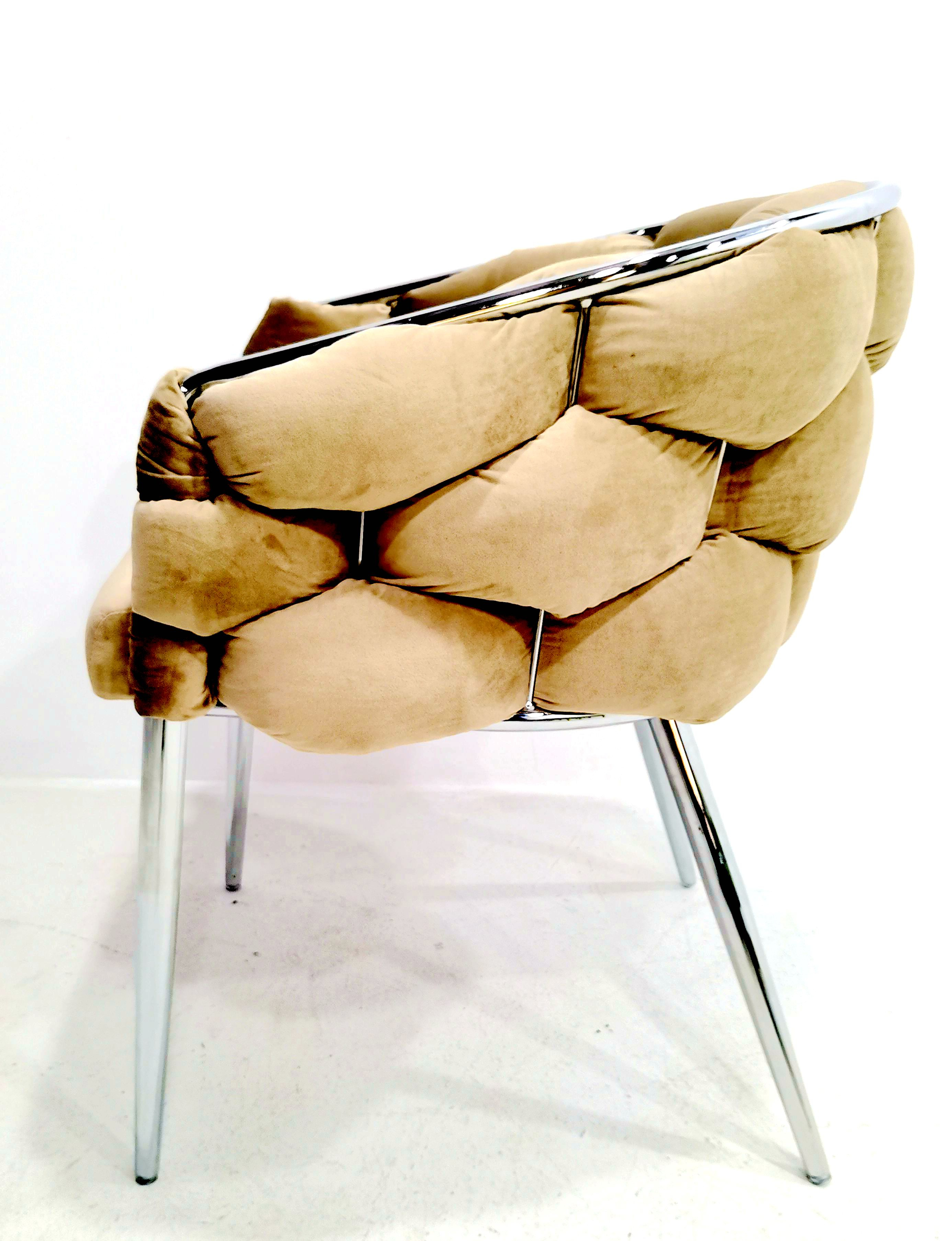 Sessel Polsterstuhl Samtbezug gepolsterter Esszimmerstuhl Metallfuß beige