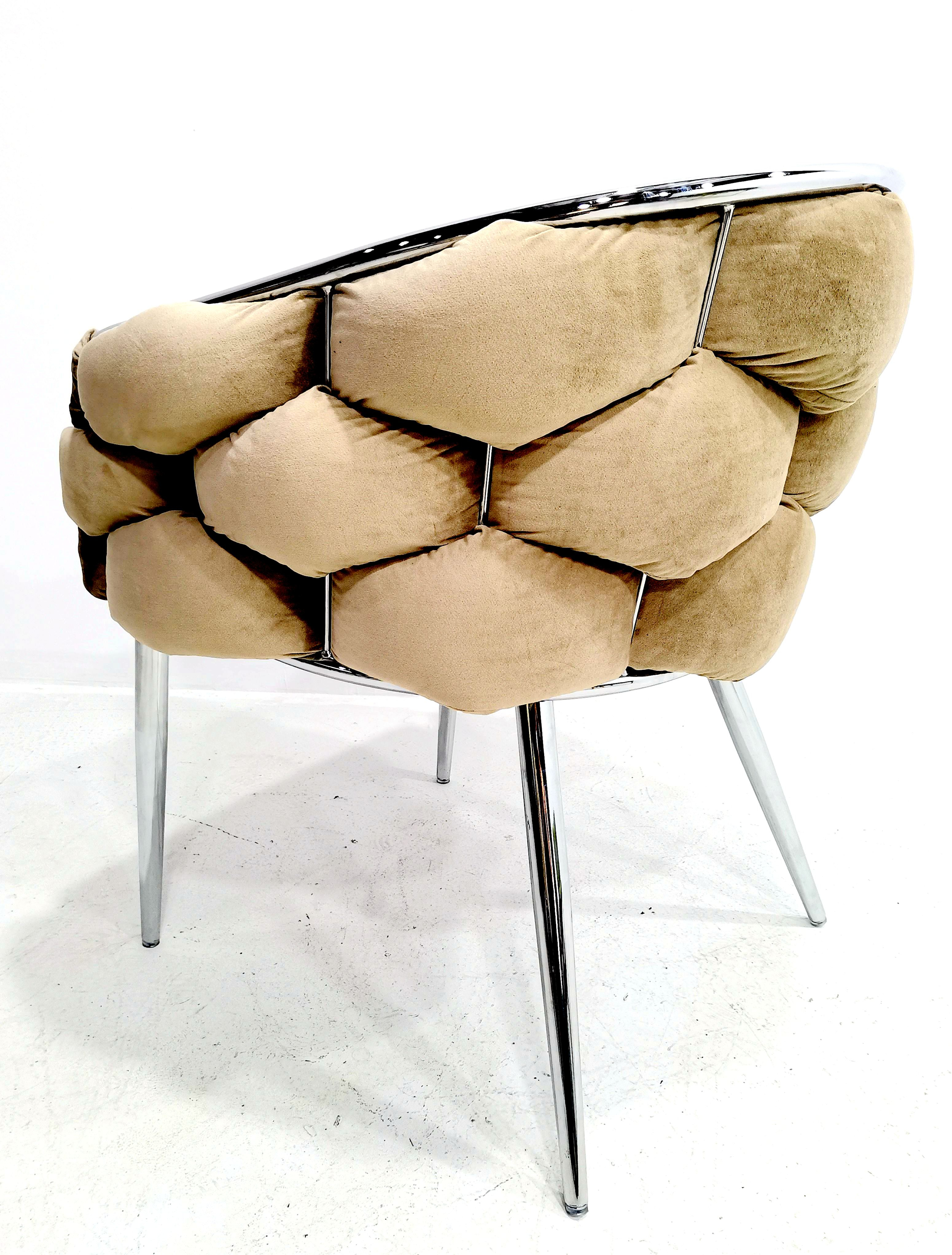 Sessel Polsterstuhl Samtbezug gepolsterter Esszimmerstuhl Metallfuß beige