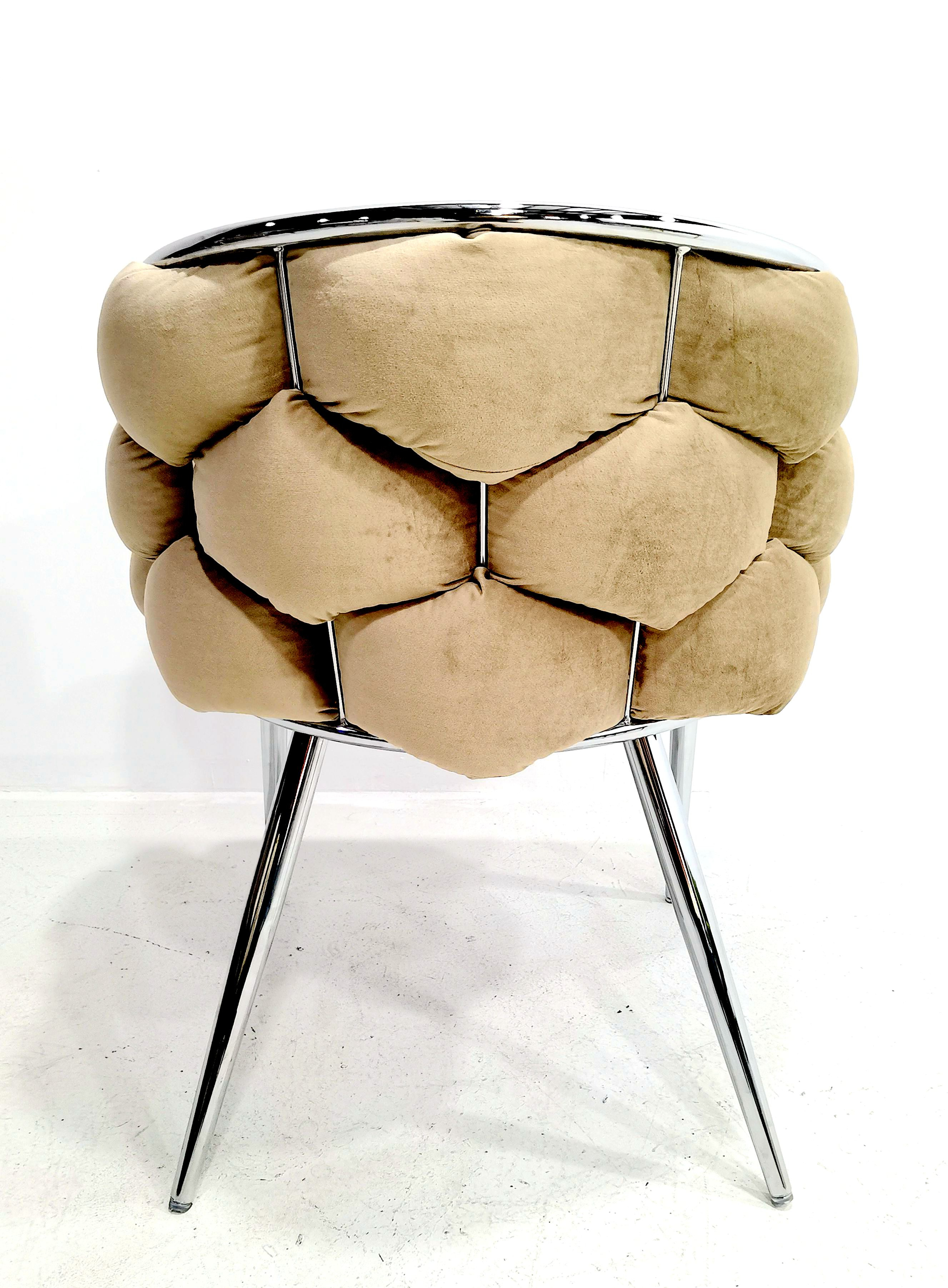 Sessel Polsterstuhl Samtbezug gepolsterter Esszimmerstuhl Metallfuß beige