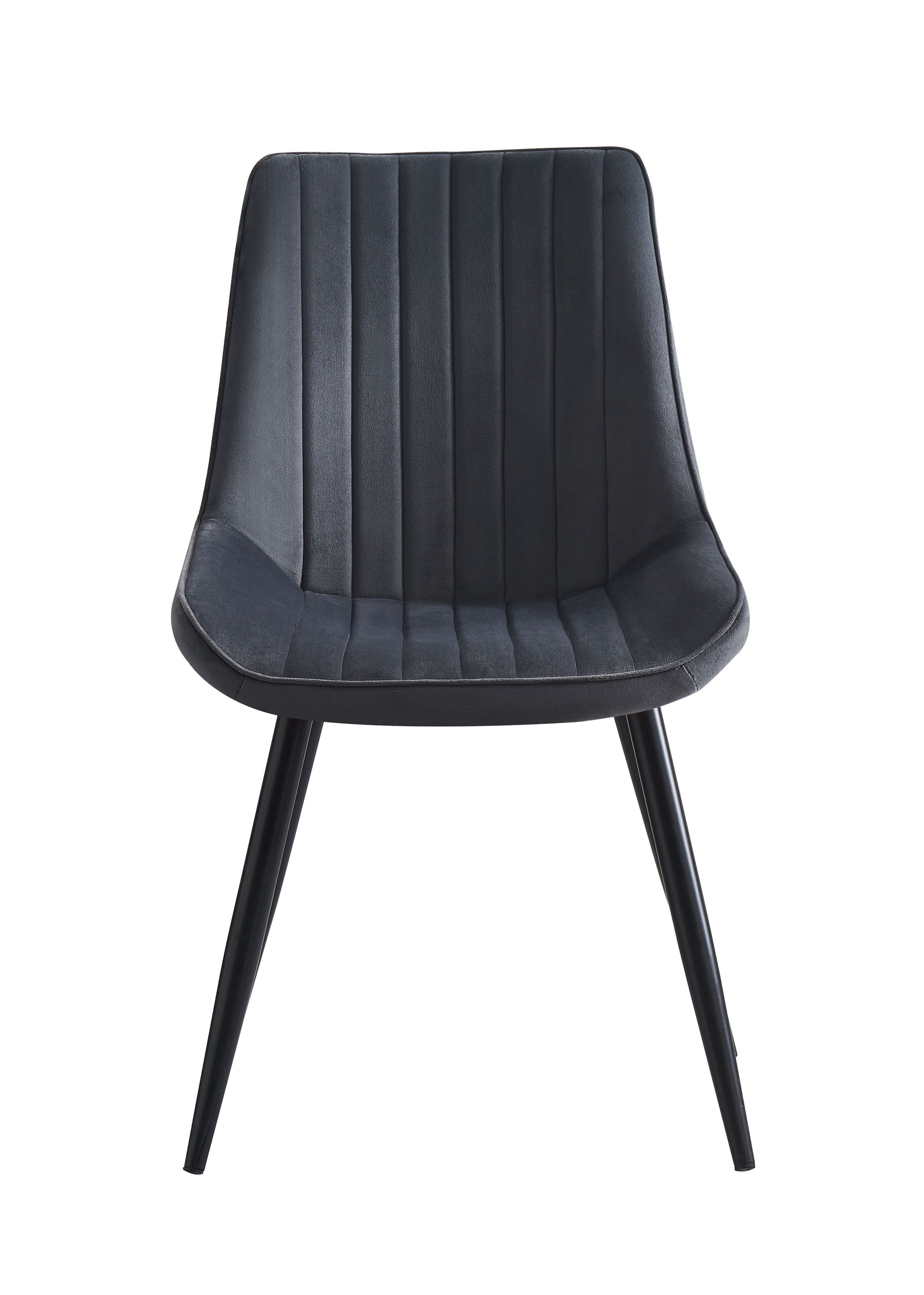 2x Esszimmerstühle Polster Küchenstuhl Samt Sitzfläche Metall Gestell dunkelgrau