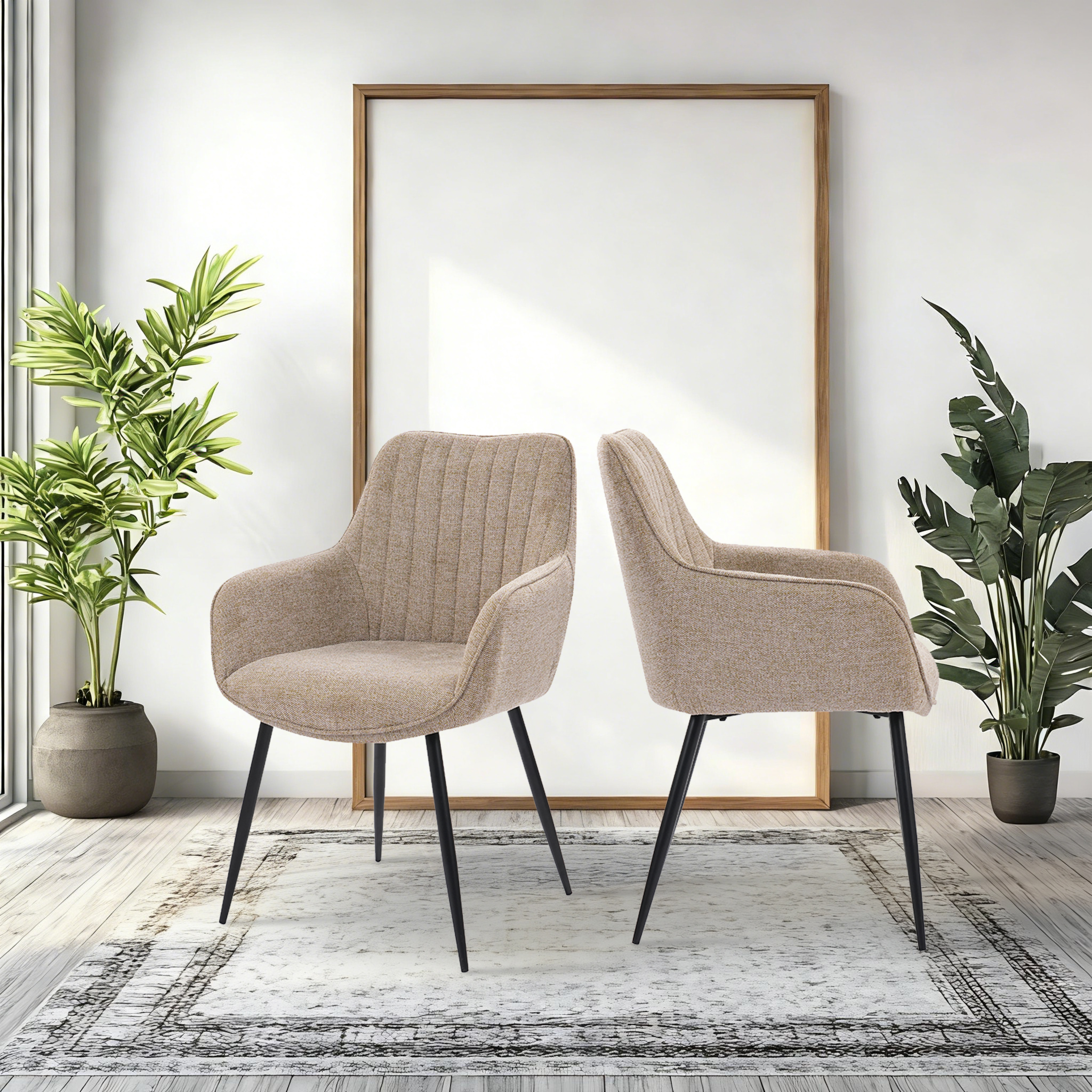 2x Polsterstuhl Esszimmerstuhl Armlehnen extra Sitzpolster Beige W-B-C