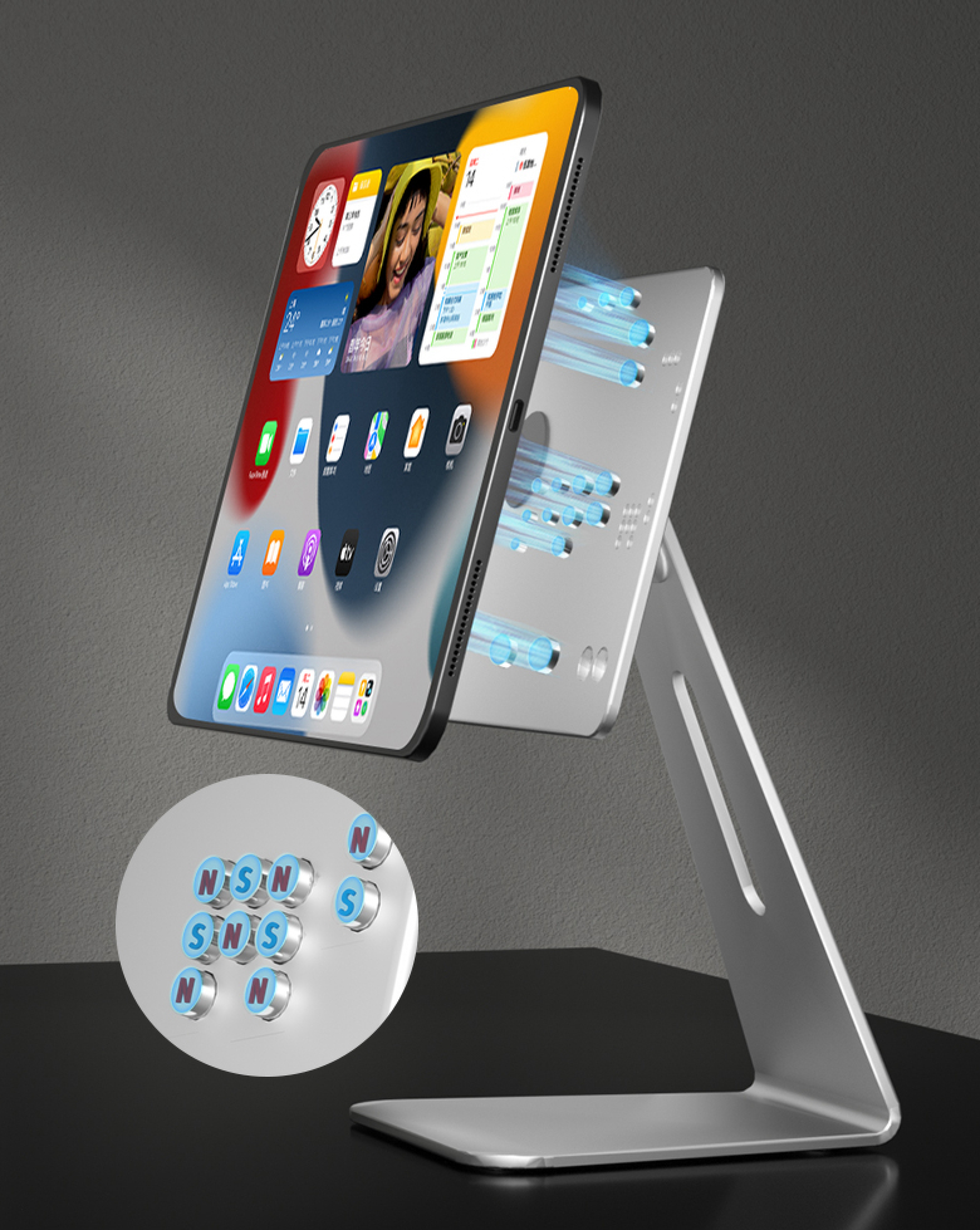 iPad Pro 12.9 3./4./5. magnetischer Ständer Halterung Alu verstellbar Silber 360° drehbar